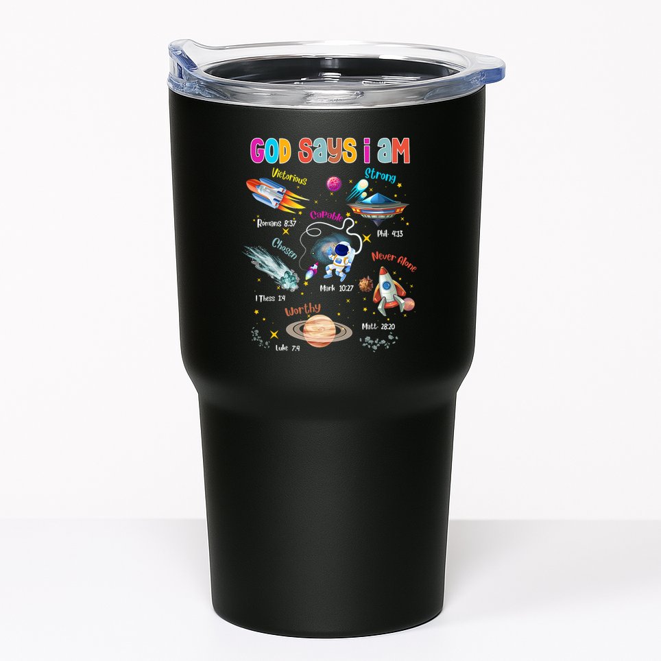 God Says I Am Cute Christian Outer Space Tumbler
