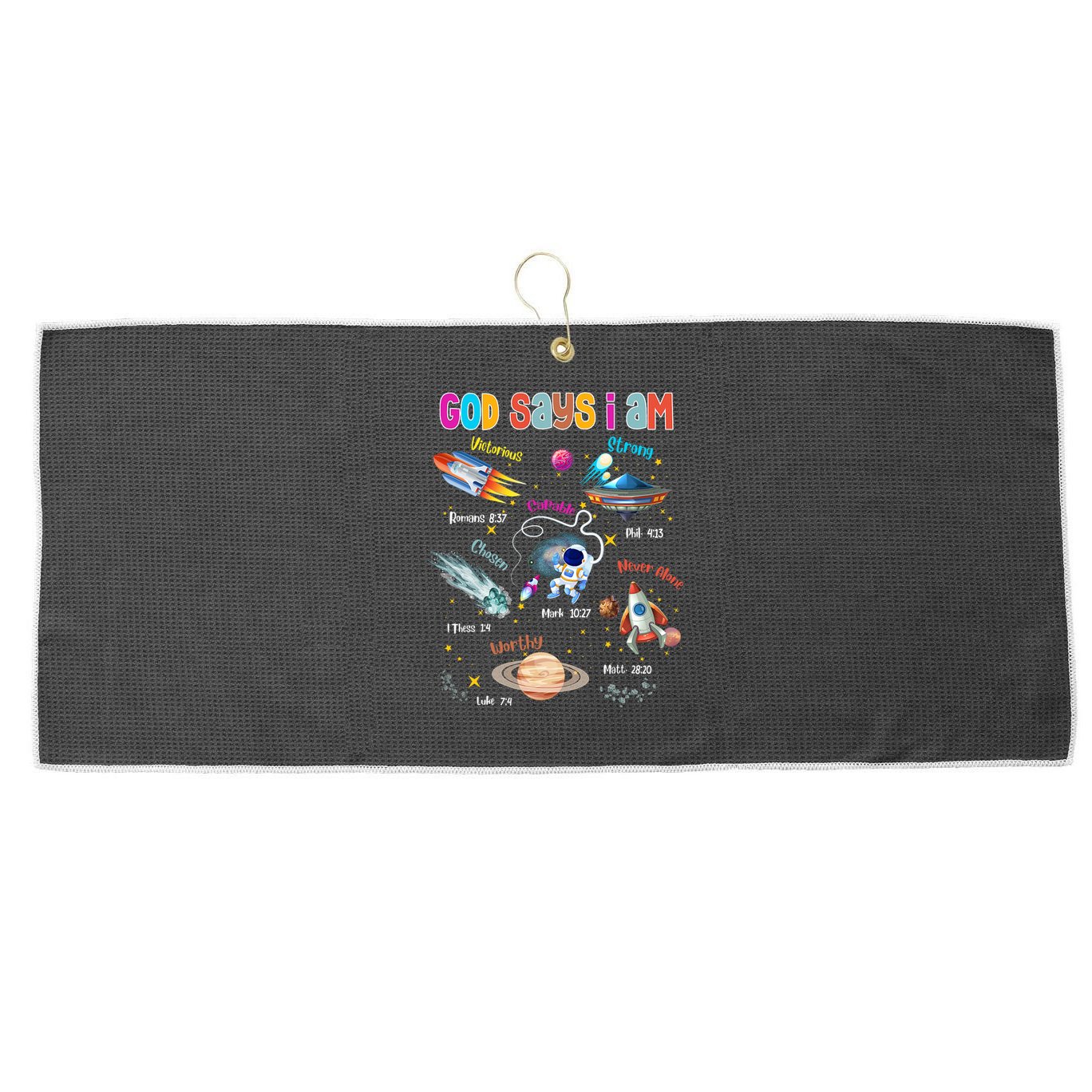 God Says I Am Cute Christian Outer Space Large Microfiber Waffle Golf Towel