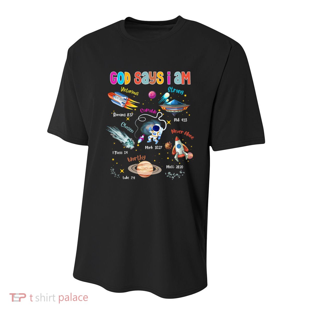 God Says I Am Cute Christian Outer Space Youth Performance Sprint T-Shirt