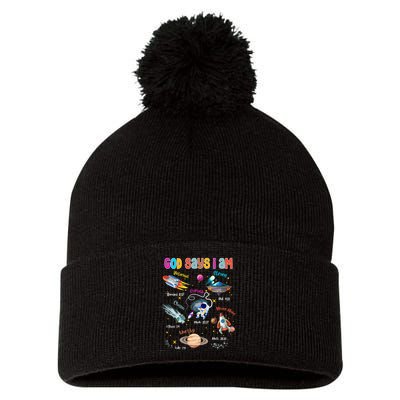 God Says I Am Cute Christian Outer Space Pom Pom 12in Knit Beanie