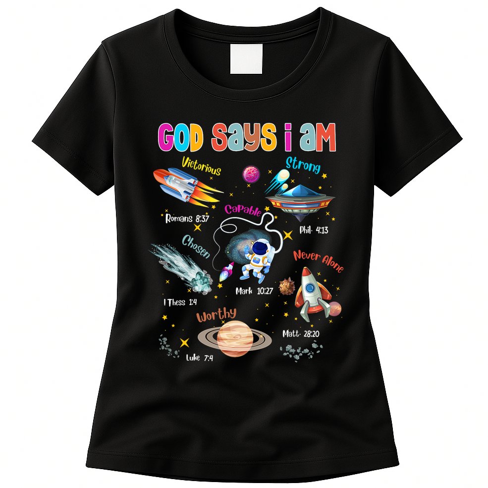 God Says I Am Cute Christian Outer Space Womens T-Shirt