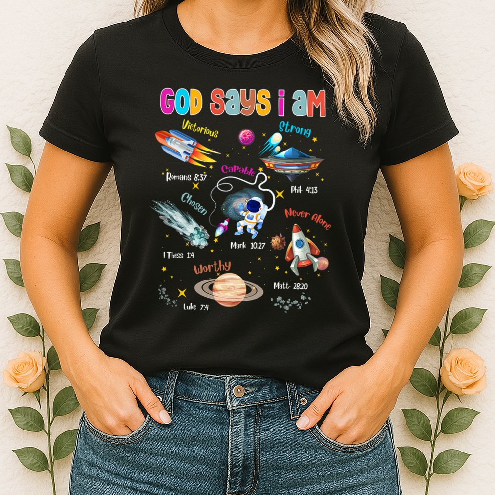 God Says I Am Cute Christian Outer Space Womens T-Shirt