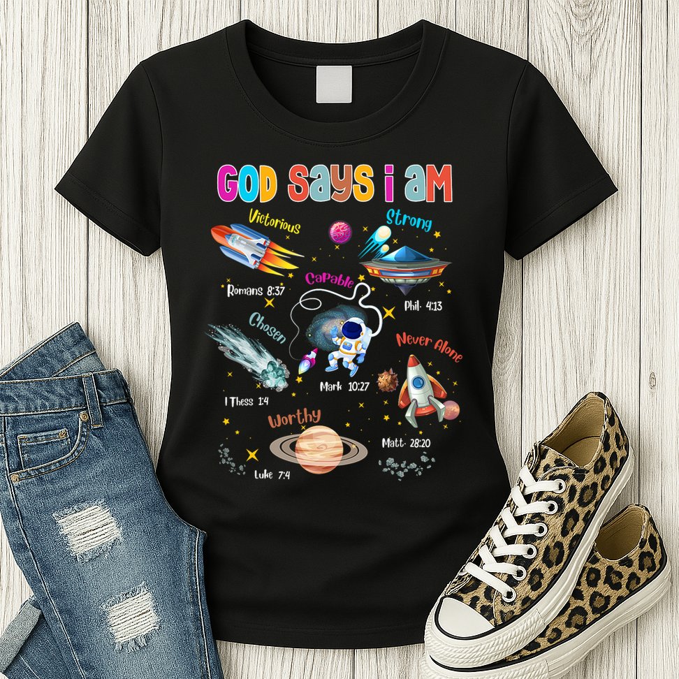 God Says I Am Cute Christian Outer Space Womens T-Shirt