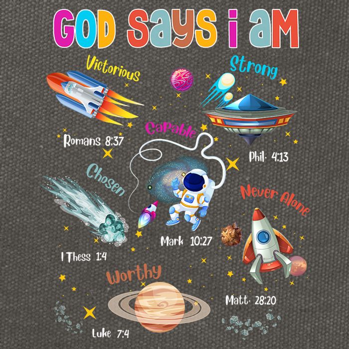 God Says I Am Cute Christian Outer Space Cotton Canvas Backpack