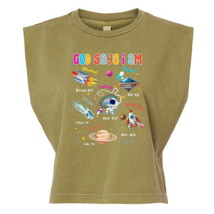 God Says I Am Cute Christian Outer Space Garment-Dyed Women's Muscle Tee