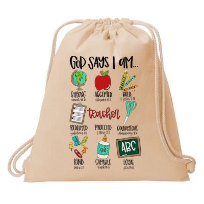God Says I Am Teacher Drawstring Bag