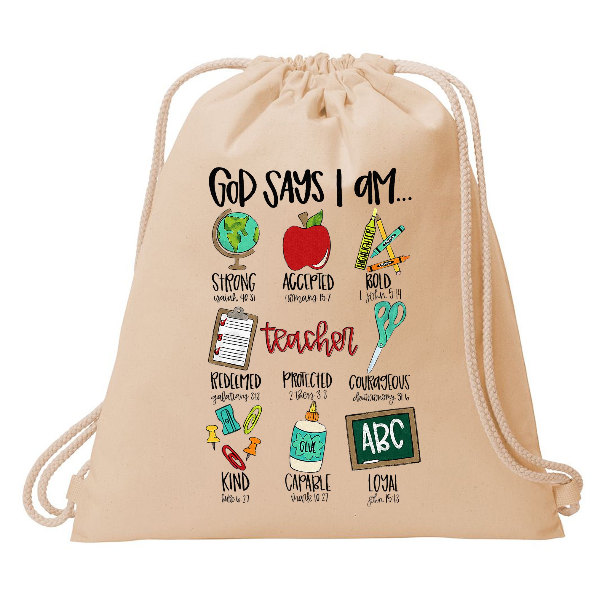 God Says I Am Teacher Drawstring Bag