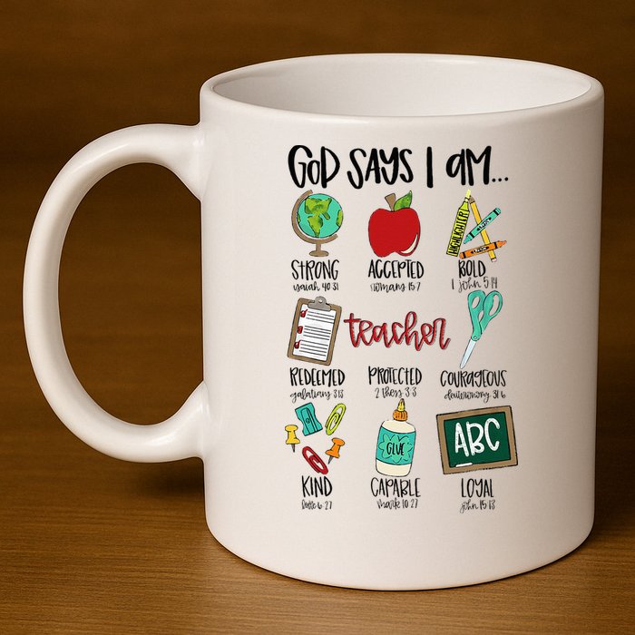 God Says I Am Teacher 11oz C Handle Ceramic Mug