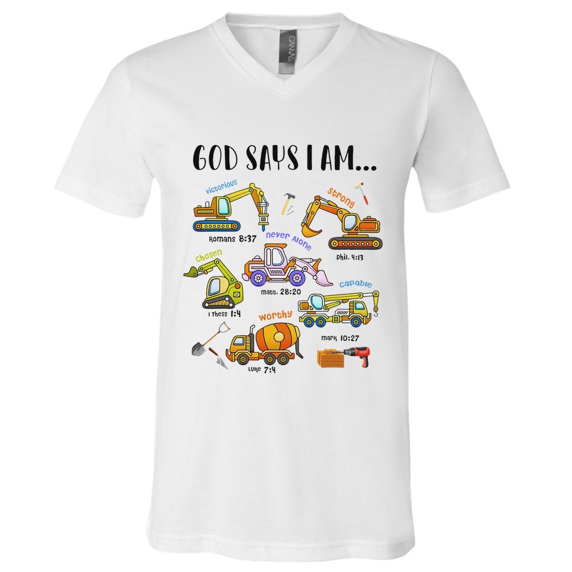 God Says I Am Cute Construction Christian V-Neck T-Shirt