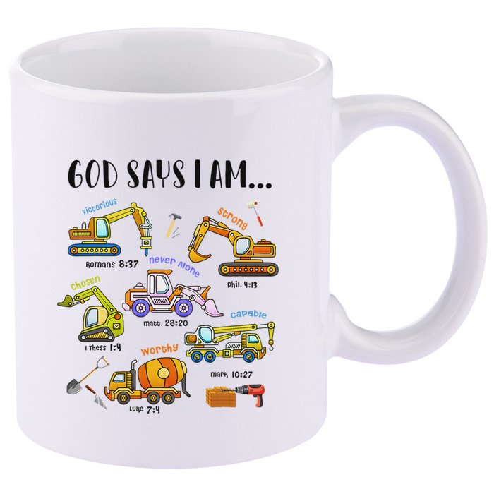 God Says I Am Cute Construction Christian 11oz C Handle Ceramic Mug