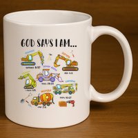 God Says I Am Cute Construction Christian 11oz C Handle Ceramic Mug