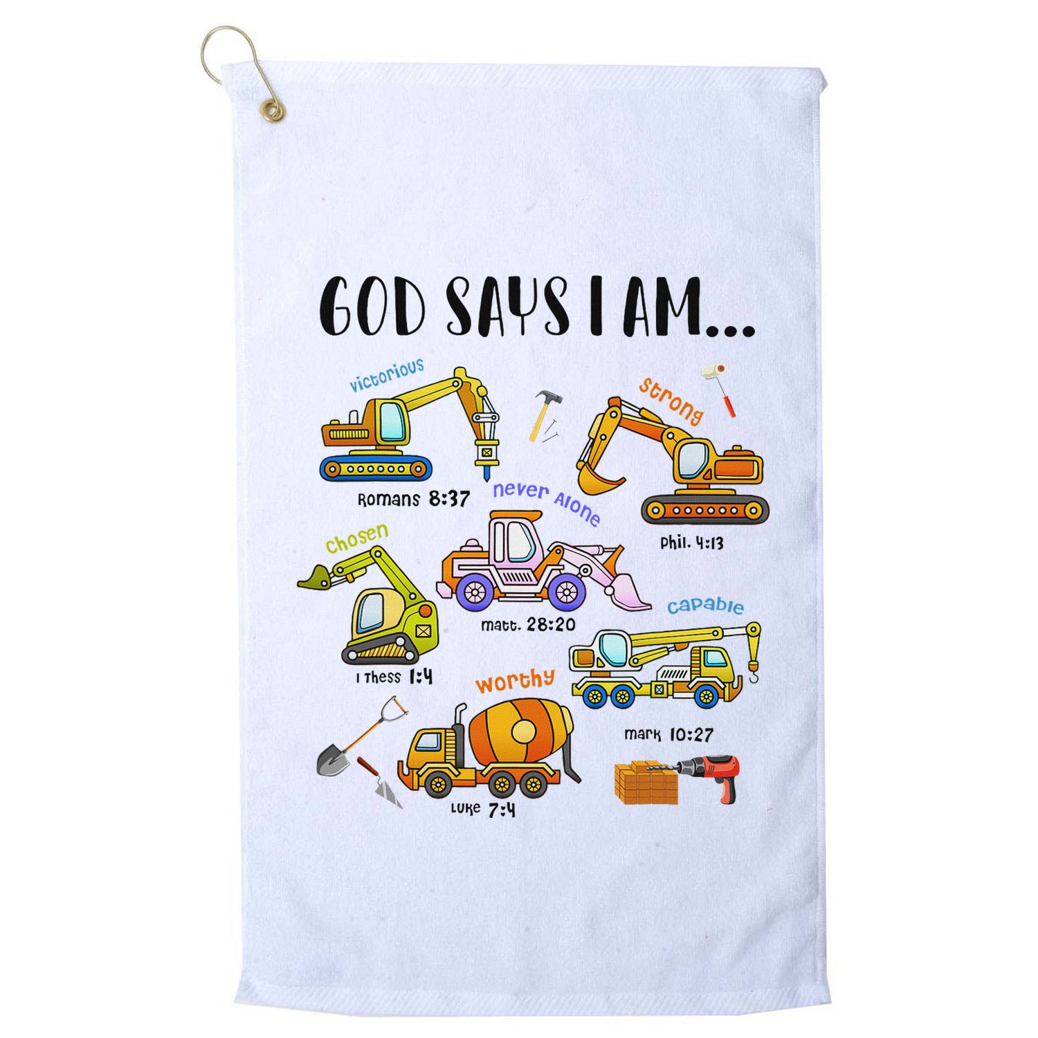 God Says I Am Cute Construction Christian Golf Towel