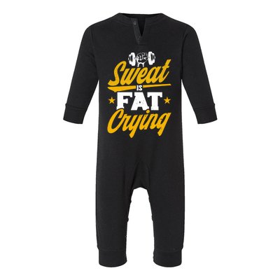 Gym Sweat Is Fat Crying Workout Vintage Weightlifting Gift Infant Fleece One Piece