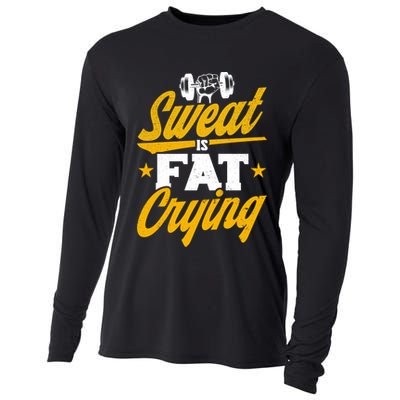 Gym Sweat Is Fat Crying Workout Vintage Weightlifting Gift Cooling Performance Long Sleeve Crew
