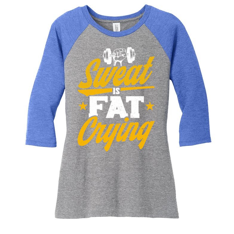 Gym Sweat Is Fat Crying Workout Vintage Weightlifting Gift Women's Tri-Blend 3/4-Sleeve Raglan Shirt