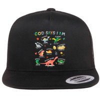 God Says I Am Dinosaur Flat Bill Trucker Hat
