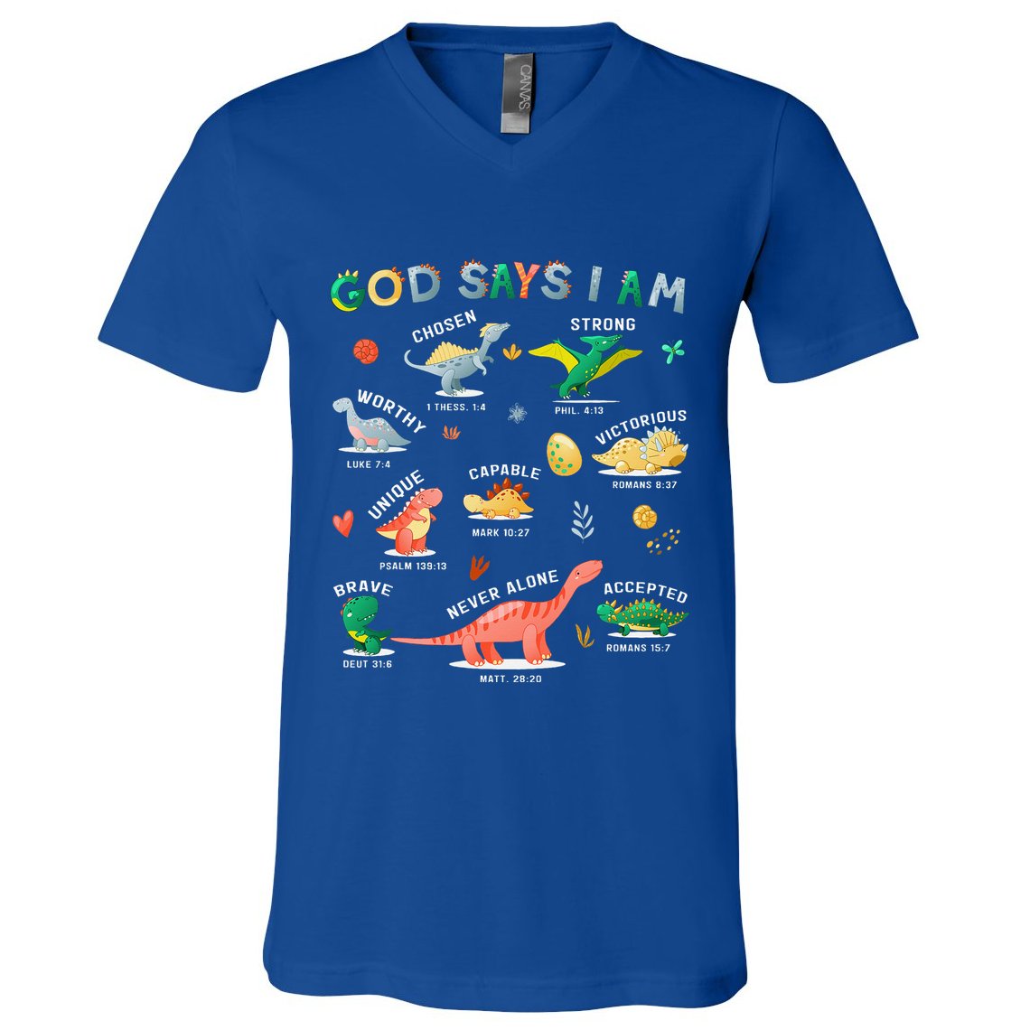 God Says I Am Dinosaur V-Neck T-Shirt