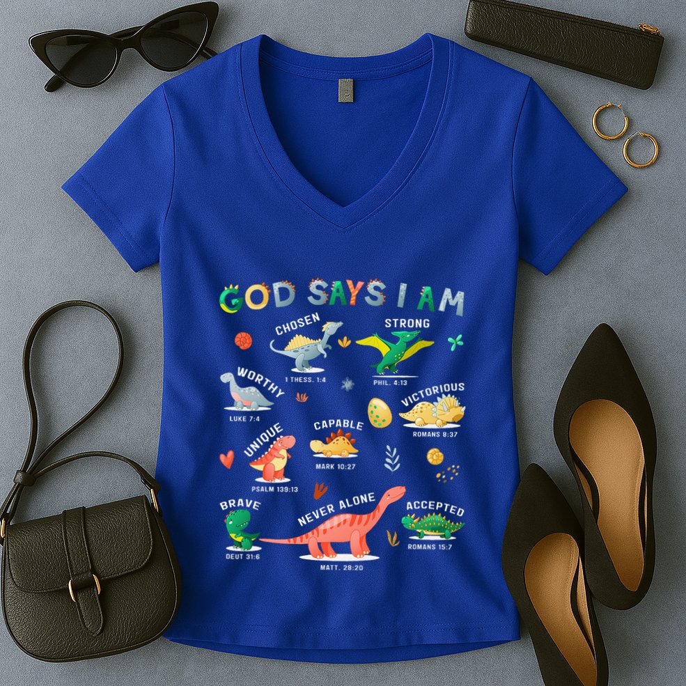 God Says I Am Dinosaur Women's V-Neck T-Shirt