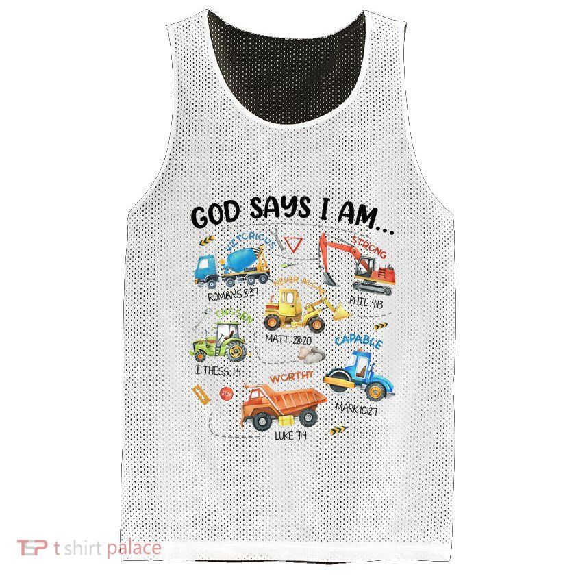 God Says I Am Construction Bible Verse Truck Mesh Reversible Basketball Jersey Tank