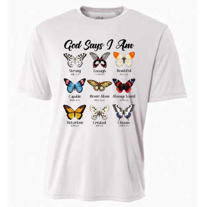 God Says I Am Butterfly Christian Jesus Lover Religious Cooling Performance Crew T-Shirt