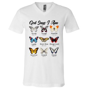 God Says I Am Butterfly Christian Jesus Lover Religious V-Neck T-Shirt