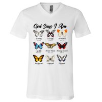 God Says I Am Butterfly Christian Jesus Lover Religious V-Neck T-Shirt