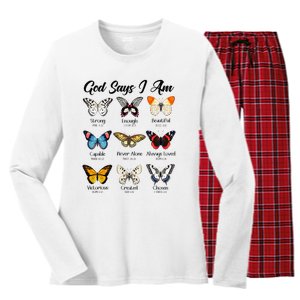 God Says I Am Butterfly Christian Jesus Lover Religious Women's Long Sleeve Flannel Pajama Set 