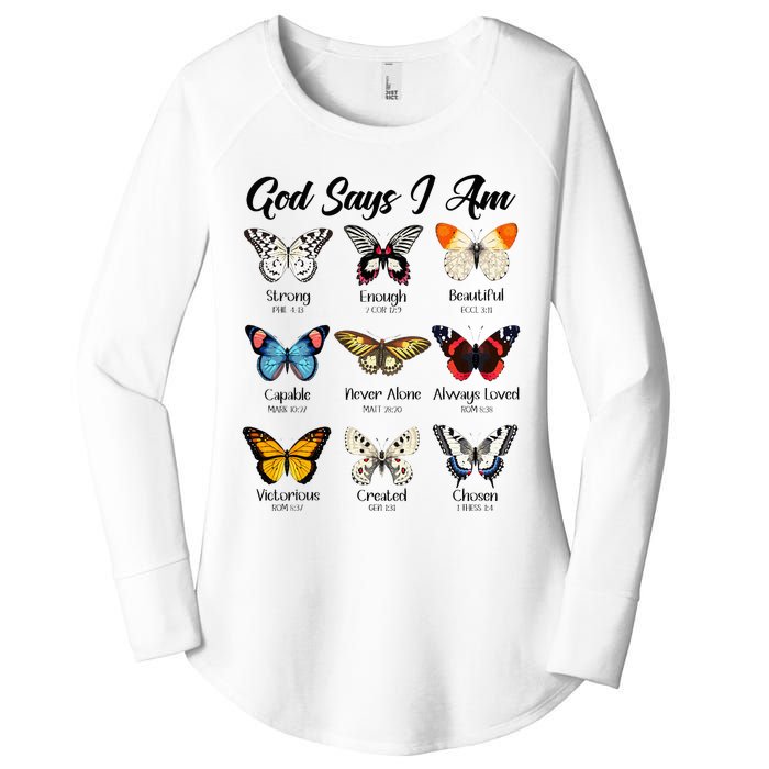 God Says I Am Butterfly Christian Jesus Lover Religious Women's Perfect Tri Tunic Long Sleeve Shirt