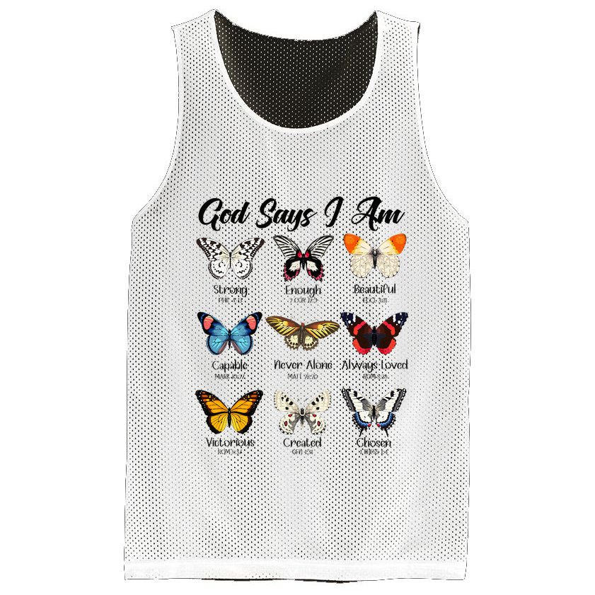 God Says I Am Butterfly Christian Jesus Lover Religious Mesh Reversible Basketball Jersey Tank