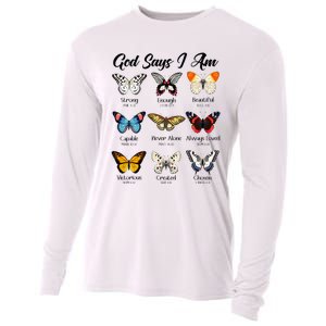 God Says I Am Butterfly Christian Jesus Lover Religious Cooling Performance Long Sleeve Crew