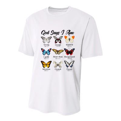 God Says I Am Butterfly Christian Jesus Lover Religious Youth Performance Sprint T-Shirt
