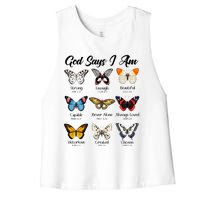 God Says I Am Butterfly Christian Jesus Lover Religious Women's Racerback Cropped Tank