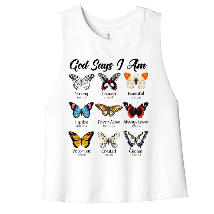 God Says I Am Butterfly Christian Jesus Lover Religious Women's Racerback Cropped Tank