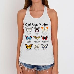 God Says I Am Butterfly Christian Jesus Lover Religious Women's Knotted Racerback Tank