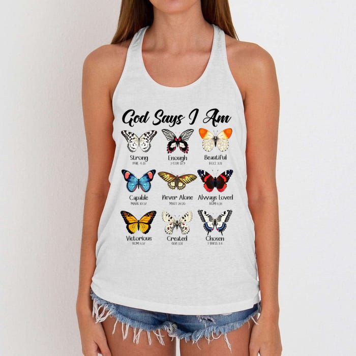 God Says I Am Butterfly Christian Jesus Lover Religious Women's Knotted Racerback Tank