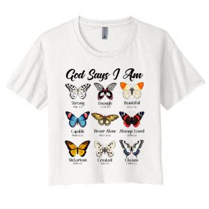 God Says I Am Butterfly Christian Jesus Lover Religious Women's Crop Top Tee