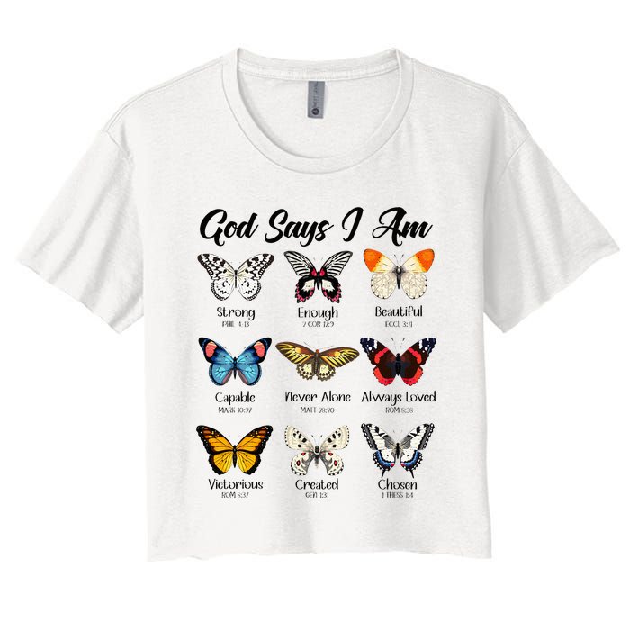 God Says I Am Butterfly Christian Jesus Lover Religious Women's Crop Top Tee