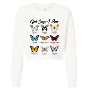 God Says I Am Butterfly Christian Jesus Lover Religious Cropped Pullover Crew