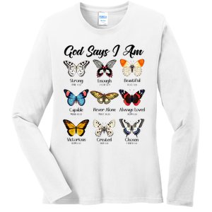 God Says I Am Butterfly Christian Jesus Lover Religious Ladies Long Sleeve Shirt