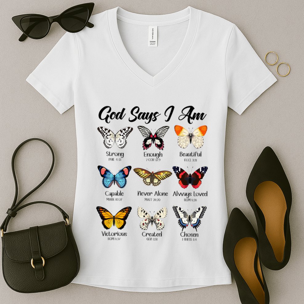God Says I Am Butterfly Christian Jesus Lover Religious Women's V-Neck T-Shirt