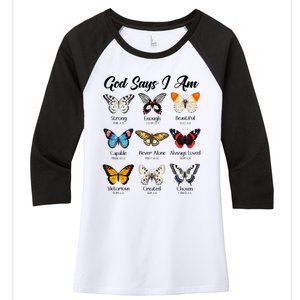 God Says I Am Butterfly Christian Jesus Lover Religious Women's Tri-Blend 3/4-Sleeve Raglan Shirt