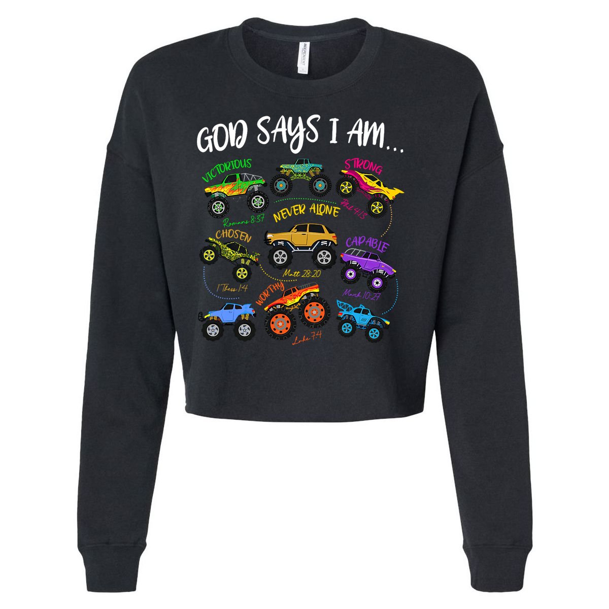 God Says I-Am Christian Easter Truck Religious  Cropped Pullover Crew