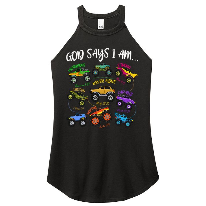 God Says I-Am Christian Easter Truck Religious  Women's Perfect Tri Rocker Tank