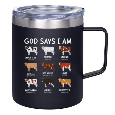 God Says I Am Cute Heifer Cow Bible Verse Christian 12oz Stainless Steel Coffee Mug