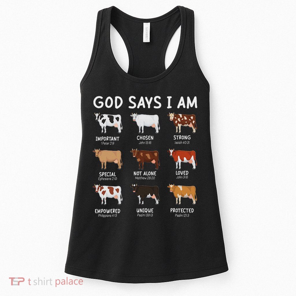 God Says I Am Cute Heifer Cow Bible Verse Christian Womens Tank Top