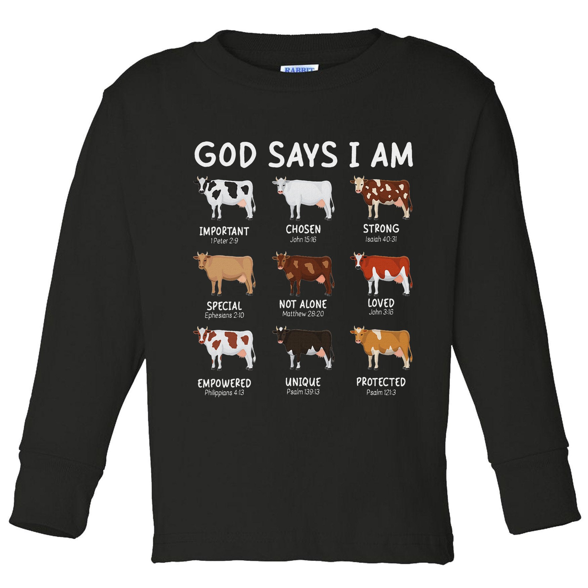 God Says I Am Cute Heifer Cow Bible Verse Christian Toddler Long Sleeve Shirt