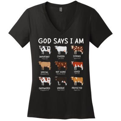 God Says I Am Cute Heifer Cow Bible Verse Christian Women's V-Neck T-Shirt