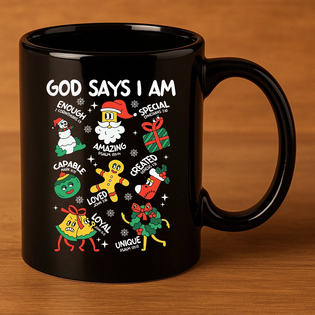God Says I Am Christmas Lover   Christian 11oz C Handle Ceramic Mug