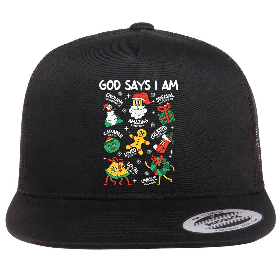 God Says I Am Christmas Lover   Christian Flat Bill Trucker Hat