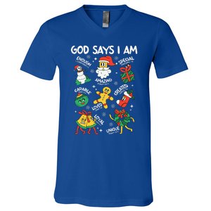 God Says I Am Christmas Lover   Christian V-Neck T-Shirt